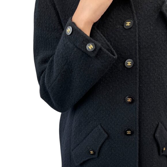 CHANEL Vintage 95A CC Mark Logo Jacket #38 Mohair Wool Black Gold [106212] - Picture 4 of 12